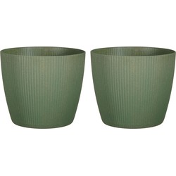 Set van 2x stuks plantenpot/bloempot kunststof donkergroen ribbels patroon - D25/H21,5 cm - Plantenpotten