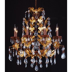 LumiLamp Kroonluchter  90-150 x Ø 75 cm Goudkleurig Bruin Ijzer Glas Hanglamp