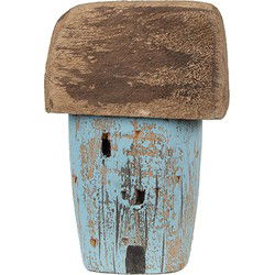 Clayre & Eef Decoratie Beeld Huis Blauw Bruin Hout
