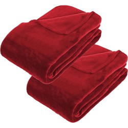 2x Stuks grote Fleece deken/fleeceplaid rood 180 x 230 cm polyester - Plaids
