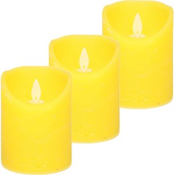 3x Gele LED kaarsen / stompkaarsen met bewegende vlam 12,5 cm - LED kaarsen