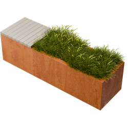 Florisa Rechthoekige cortenstaal plantenbak met Padouk zitbank L150 x B40 x H42 cm