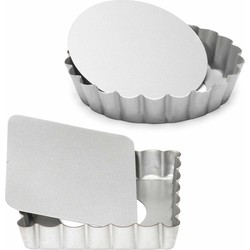 Set van 2x mini taart/quiche bakvormen vierkant en rond zilver 10 cm - Bakringen