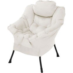 Relaxfauteuil crème met armleuningen en dik hoofdkussen en metalen frame Loungestoel tot 120 kg ML design