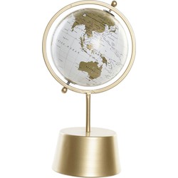 Decoratie wereldbol/globe goud op metalen voet 35 x 19 cm - Wereldbollen