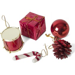 Kerststukje ornamenten - 20-delig - rood - plastic - 5 cm - Kerststukjes