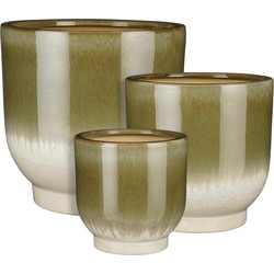 Mica Decorations Bloempot Tara - 30x30x30 cm - Keramiek - Donkergroen- Set van 3