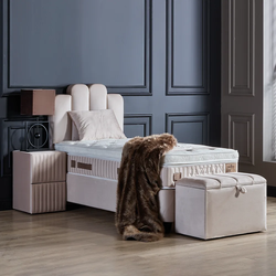 Boxspring bed met opbergruimte - 120x200 cm - Beige - Opbergbed Jazzlyn Inclusief 32 cm matras en topper HR- Koudschuim