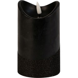 Led wax stompkaars - zwart - H12,5 x D7,5 cm - warm wit licht - 3D lont - LED kaarsen