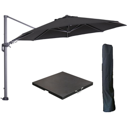 Garden Impressions Hawaii zweefparasol Ø350 cm carbon black / zwart met 90kg black polished parasolvoet en parasolhoes