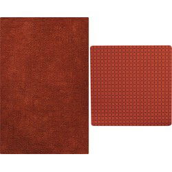 MSV Douche anti-slip mat en droogloop mat - Napoli badkamer set - rubber/polyester - terracotta - Badmatjes