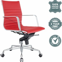 Feel Furniture - Lage Executive bureaustoel - 100% Leer - Rood