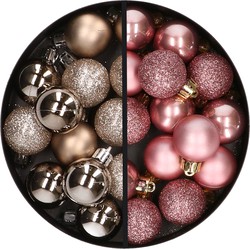 34x stuks kunststof kerstballen champagne en oudroze 3 cm - Kerstbal