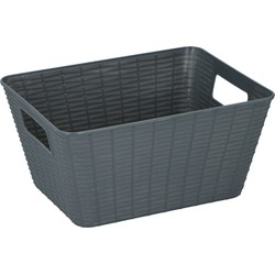 1x Grijze plastic opbergmanden rechthoekig 26 x 20 x 13 cm - Opbergmanden