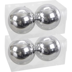 4x Grote kunststof kerstballen zilver 15 cm - Kerstbal