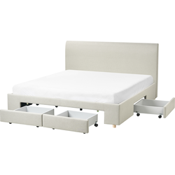 SOUTRIN - Tweepersoonsbed met opbergruimte - Beige - 180 x 200 cm - Stof