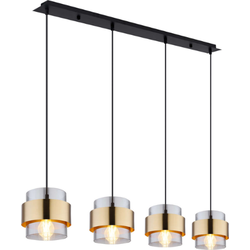 4-lichts hanglamp van zwart metaal en rookglas | ø 18 cm | E27 | Woonkamer | Eetkamer