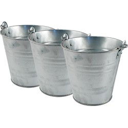 Sorex Bloempot - 3x - zinken emmer - zilverkleurig - 10 liter - Plantenpotten