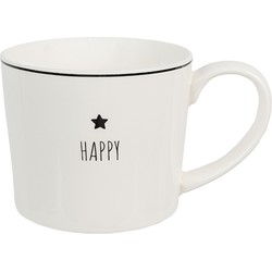 Clayre & Eef Mok  275 ml Wit Keramiek Ster HAPPY Drinkbeker