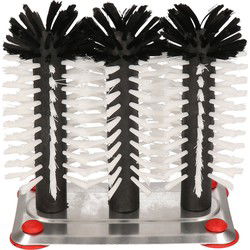 2x bierglazenborstel/glasborstel - aluminium - 3-delig - 16 cm - Afwasborstel