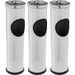 Staande asbak - 3x - zilver - 56 cm - RVS - met afvalbakje - Asbakken