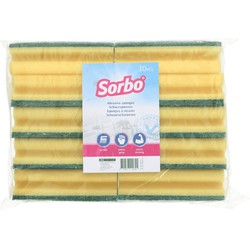 10x Schoonmaakspons / schuurspons viscose met groene schuurlaag 14 x 7 x 4,5 cm - Schuursponzen