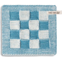 Knit Factory Gebreide Pannenlap Block - Ecru/Ocean - 23x23 cm