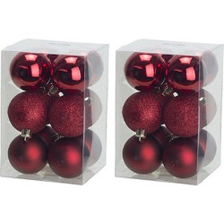 24x Kunststof kerstballen glanzend/mat donkerrood 6 cm kerstboom versiering/decoratie - Kerstbal