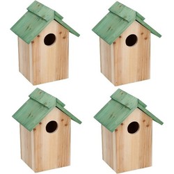 Lifetime Garden Vogelhuisje - 4x - hout - 24 x 18 x 14 cm - groen dak - Vogelhuisjes
