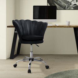 Bureaustoel met wielen en rugleuning schelpdesign 68x68 cm zwart fluweel metalen frame ML design