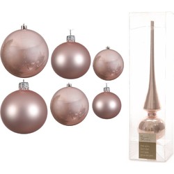 Groot pakket glazen kerstballen 50x lichtroze glans/mat 4-6-8 cm met piek glans - Kerstbal