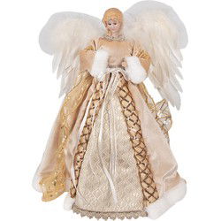 Clayre & Eef Kerstdecoratie Beeld Engel 41 cm Goudkleurig Textiel op kunststof Kerstdecoratie