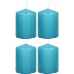 4x Kaarsen turquoise blauw 6 x 8 cm 29 branduren sfeerkaarsen - Stompkaarsen