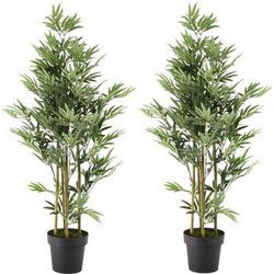 2x Groene bamboe kunstplanten 125 cm met zwarte pot - Kunstplanten