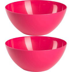 Plasticforte Serveerschaal/saladeschaal - 2x stuks - D26 x H12 cm - kunststof - fuchsia roze - Serveerschalen