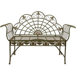 Clayre & Eef Tuinbank  145x45x100 cm Groen Ijzer Bank Buiten