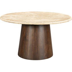Livingfurn - Eetkamertafel Valentino Round 130cm - Mangohout / Travertin