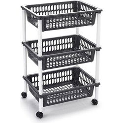 Plasticforte keukentrolley - op wieltjes - 3 laags - zwart - Opberg trolley