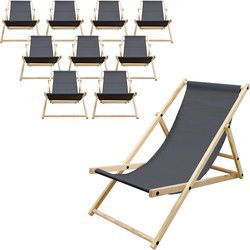 Opklapbare houten ligstoel 3 ligposities tot 120 kg antraciet
