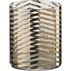  J-Line Theelichthouder Cilinder Glas Strepen Goud - Small