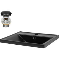 Wastafel incl. afvoergarnituur zwart met overloop 51x41,5x15,5 cm zwart mat keramiek ML design