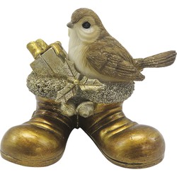 Clayre & Eef Beeld  Vogel 9 cm Goudkleurig Kunststof Woonaccessoires Beeld decoratie Decoratieve Accessoires