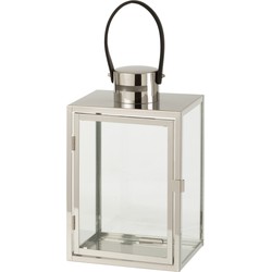 J-line - Lantaarn Rechthoek Metaal/glas Zilver - 20.5x15.5x44cm