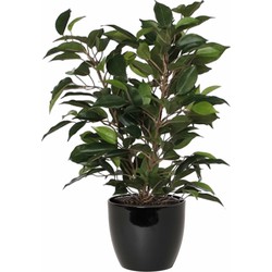 Groene ficus kunstplant 40 cm met plantenpot zwart D13.5 en H12.5 cm - Kunstplanten