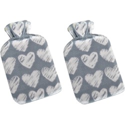 Set van 2x stuks winter kruik met hartjes print hoes grijs 1,7 liter - Kruiken