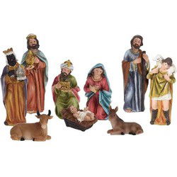 Kerststal figuren - 9-delig - polystone - ca. 13 cm - kerstbeeldjes - Kerststallen