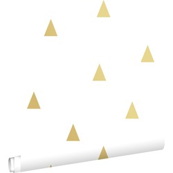 ESTAhome behang grafische driehoeken glanzend goud en wit - 53 cm x 10,05 m - 138943