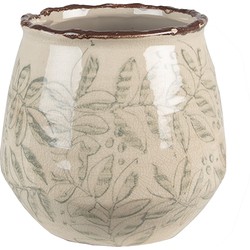 Clayre & Eef Bloempot  Ø 14x13 cm Groen Beige Keramiek Bladeren Bloempot binnen