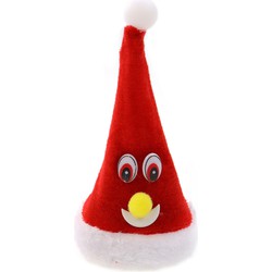 Zingende en dansende kerstmuts - figuur - rood - H16 cm - met licht - Kerstman pop
