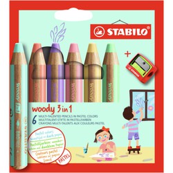 Stabilo STABILO woody 3 in 1 - multitalent kleurpotlood - etui met 6 kleuren incl. puntenslijper